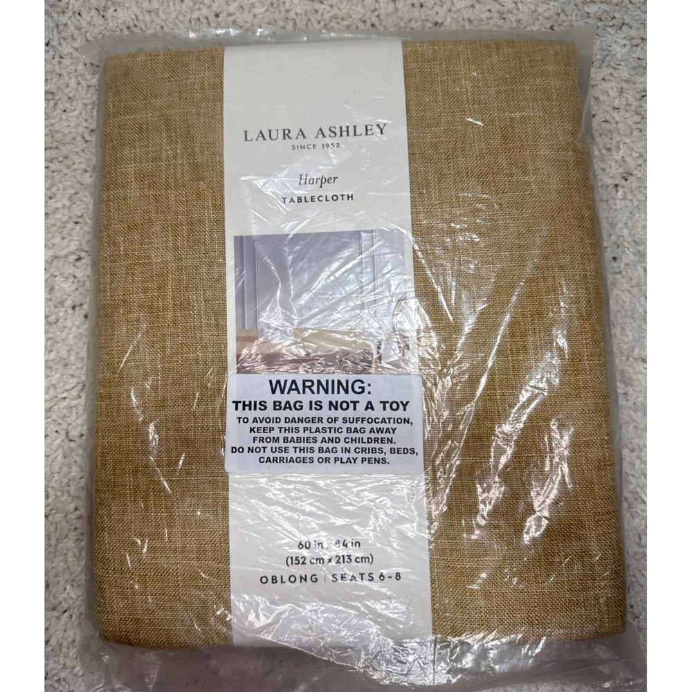 Laura Ashley Lifestyles Fabric Tablecloth 60" X 84" Oblong Tan New In Package